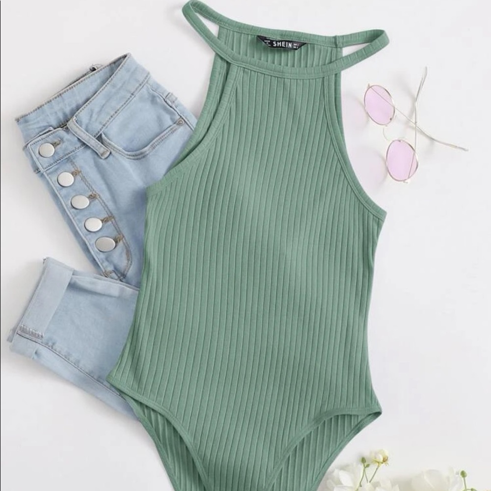 Sage green tank top body suit size medium.